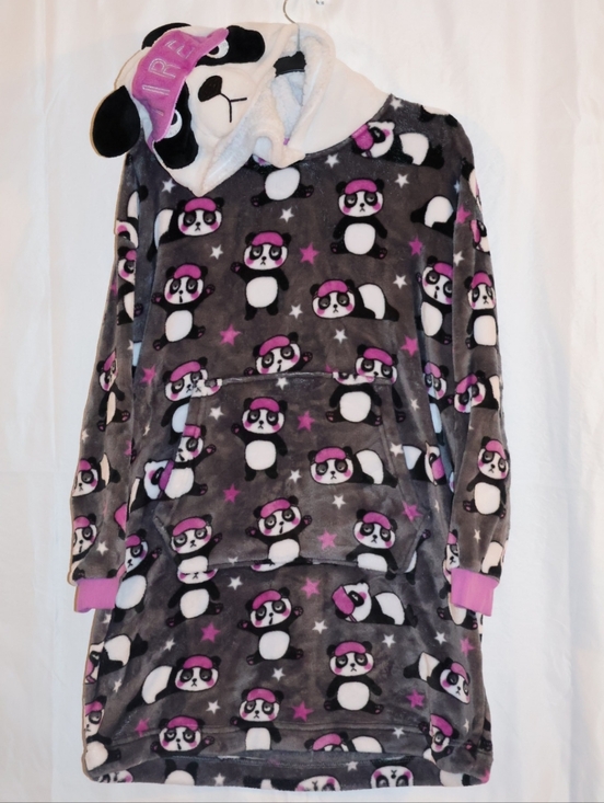 Holiday Time Other - Holiday Time Plush Panda Lounger With Hood-Gray, Pink, & Black. Medium (8-10).